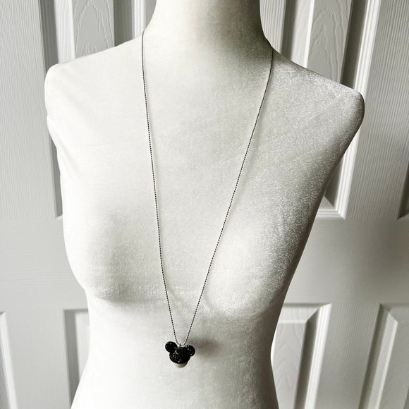 Mickey Mouse Sparkle Ears and Faux Pearl Pendant Necklace on a Silver Tone Chain - Picture 1 of 6